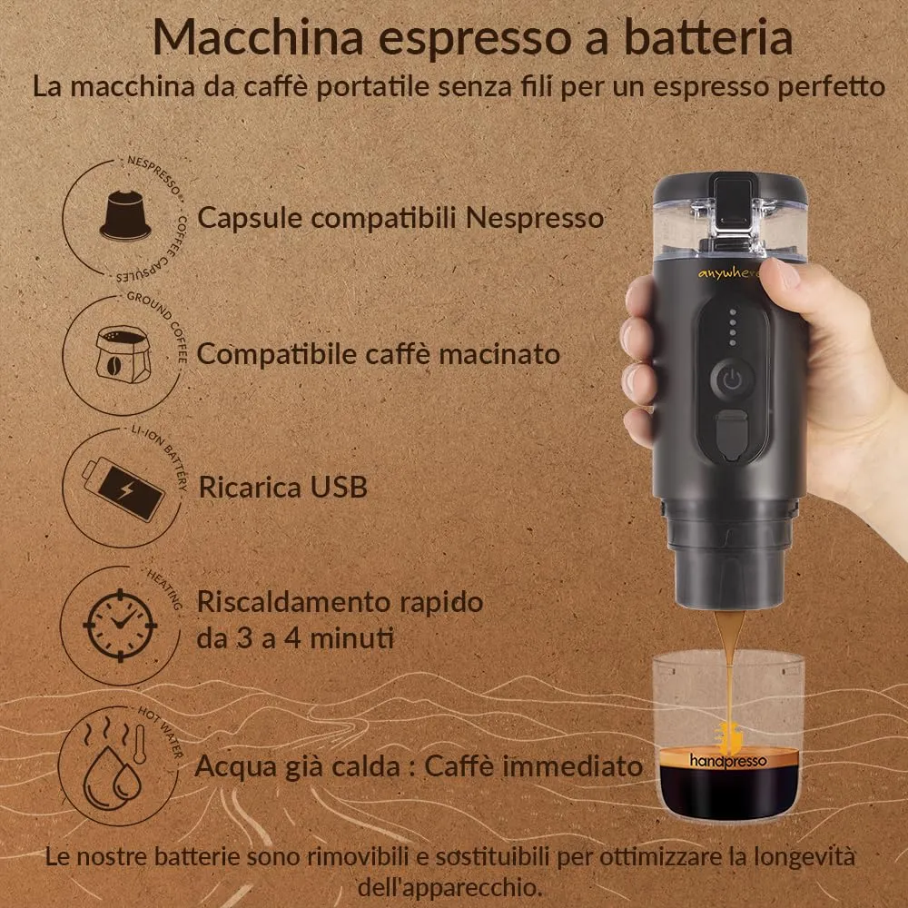 Handpresso E-Presso 21700 macchina caffè a batteria 60 ml