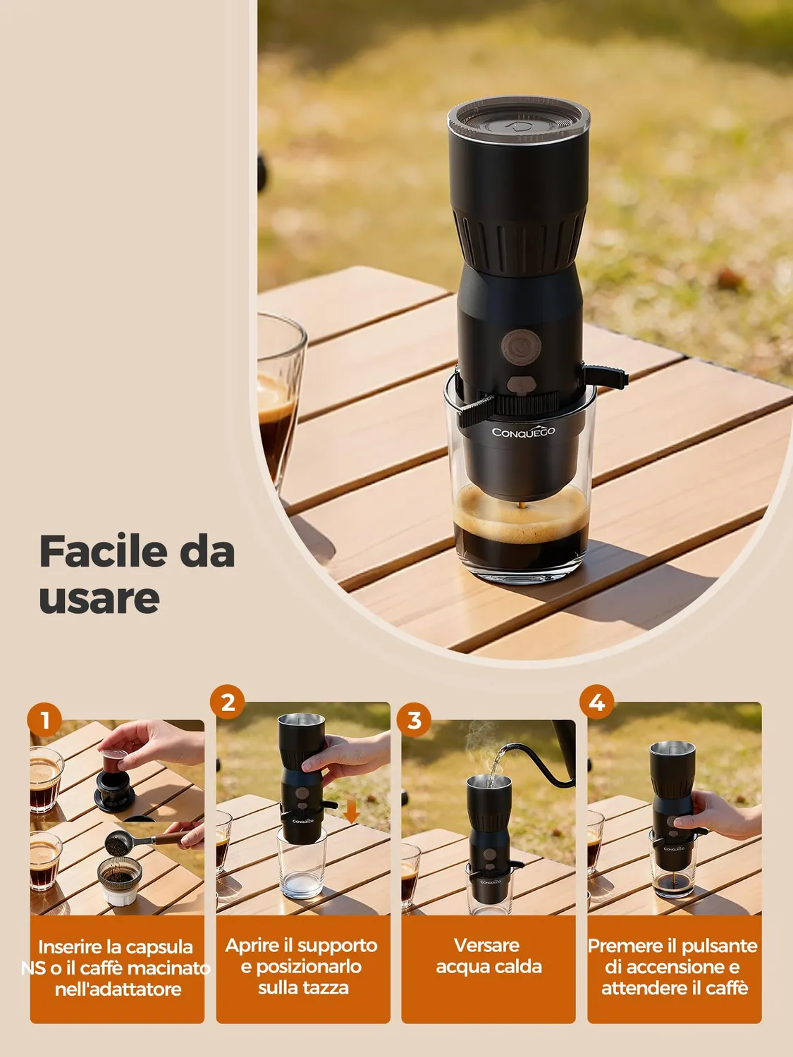 Conqueco 2in1 macchina caffè portatile 160 ml