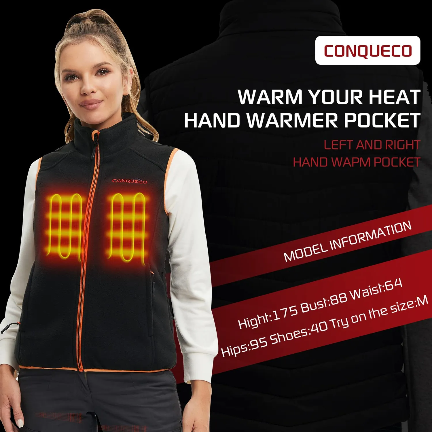 Conqueco gilet riscaldato donna softshell 3 zone batteria