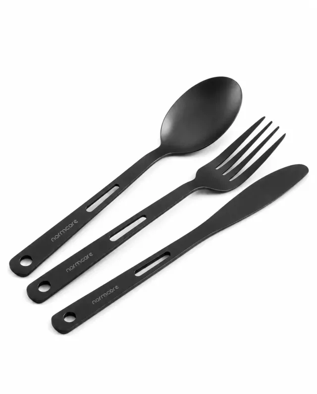 Normcore Camping Set Posate Acciaio Inox Nero 3 Pezzi