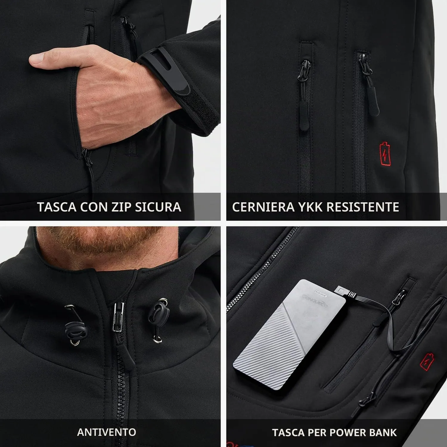 Conqueco giacca riscaldata uomo impermeabile 10000mAh