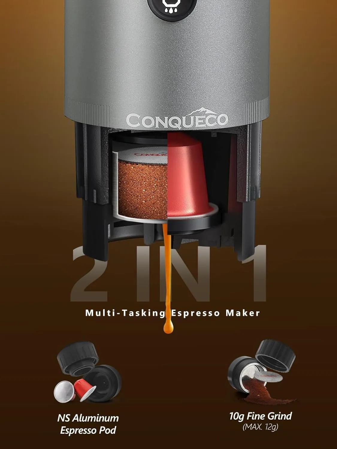 Conqueco macchina espresso portatile marrone 8 tazze