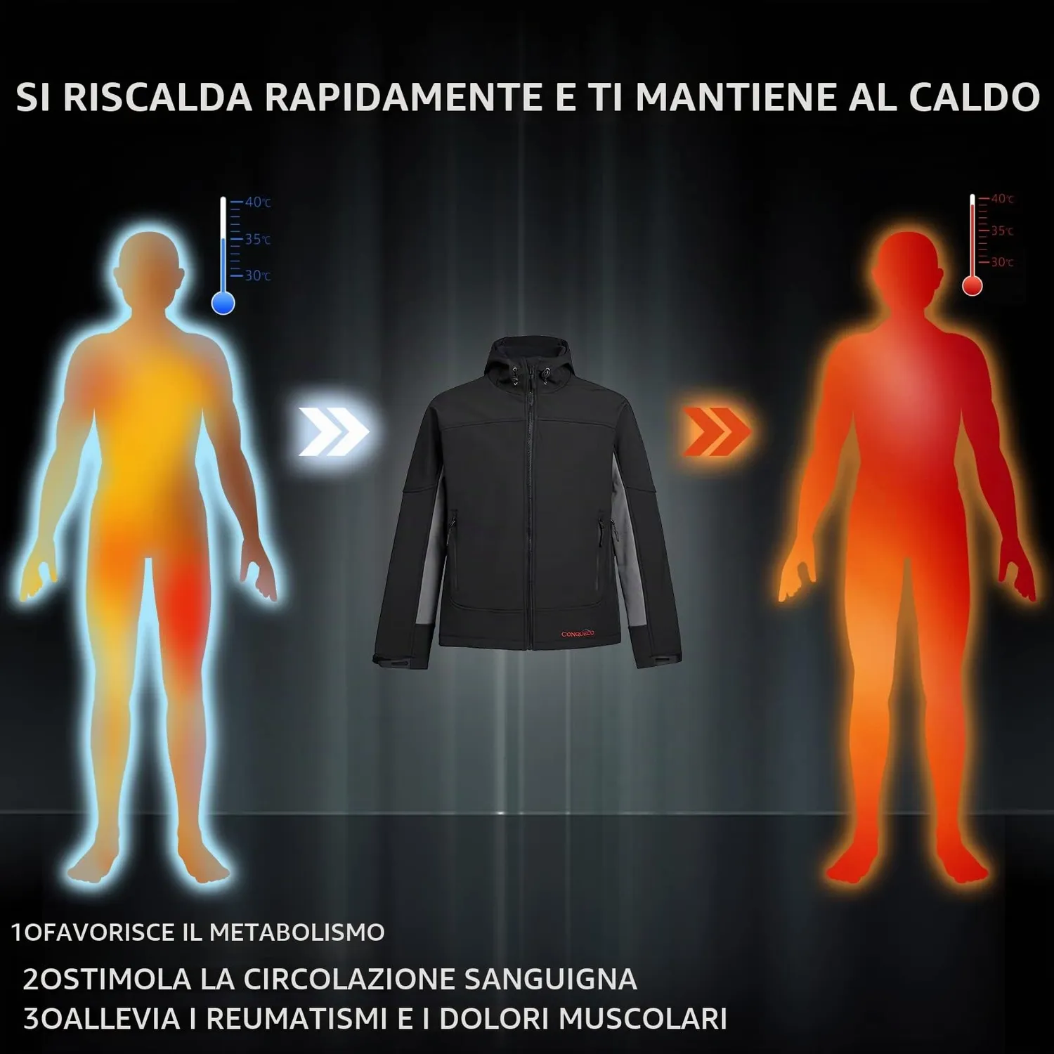 Conqueco giacca riscaldata uomo impermeabile 10000mAh