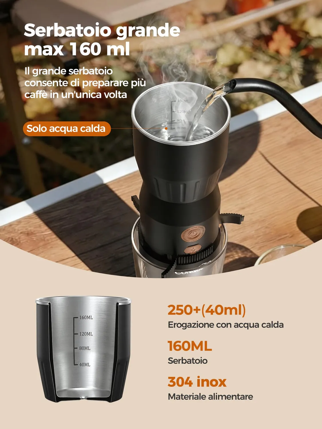 Conqueco 2in1 macchina caffè portatile 160 ml