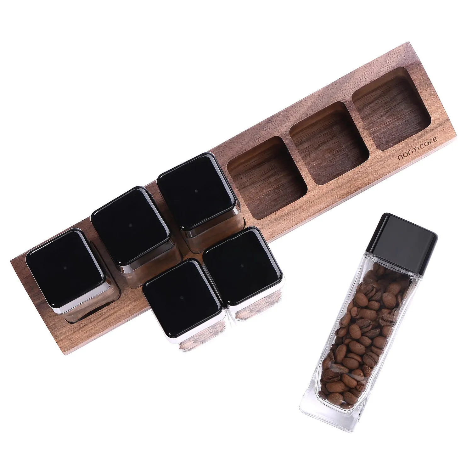 Normcore provette caffè vetro 6 pezzi con stand noce