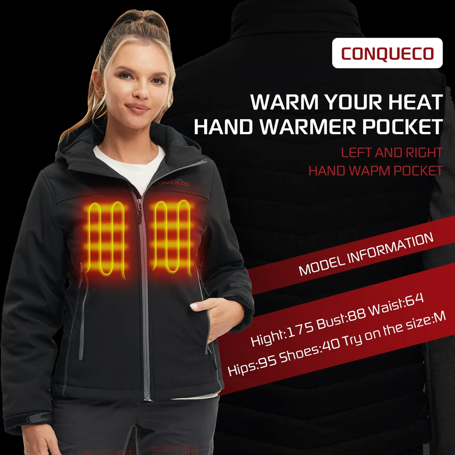 Conqueco giacca riscaldata donna softshell impermeabile carbonio
