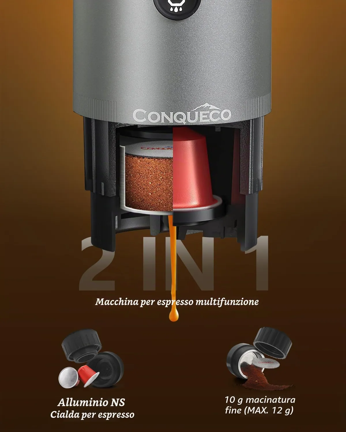 Conqueco Macchina Caffè Espresso Portatile Capsule 15 Bar