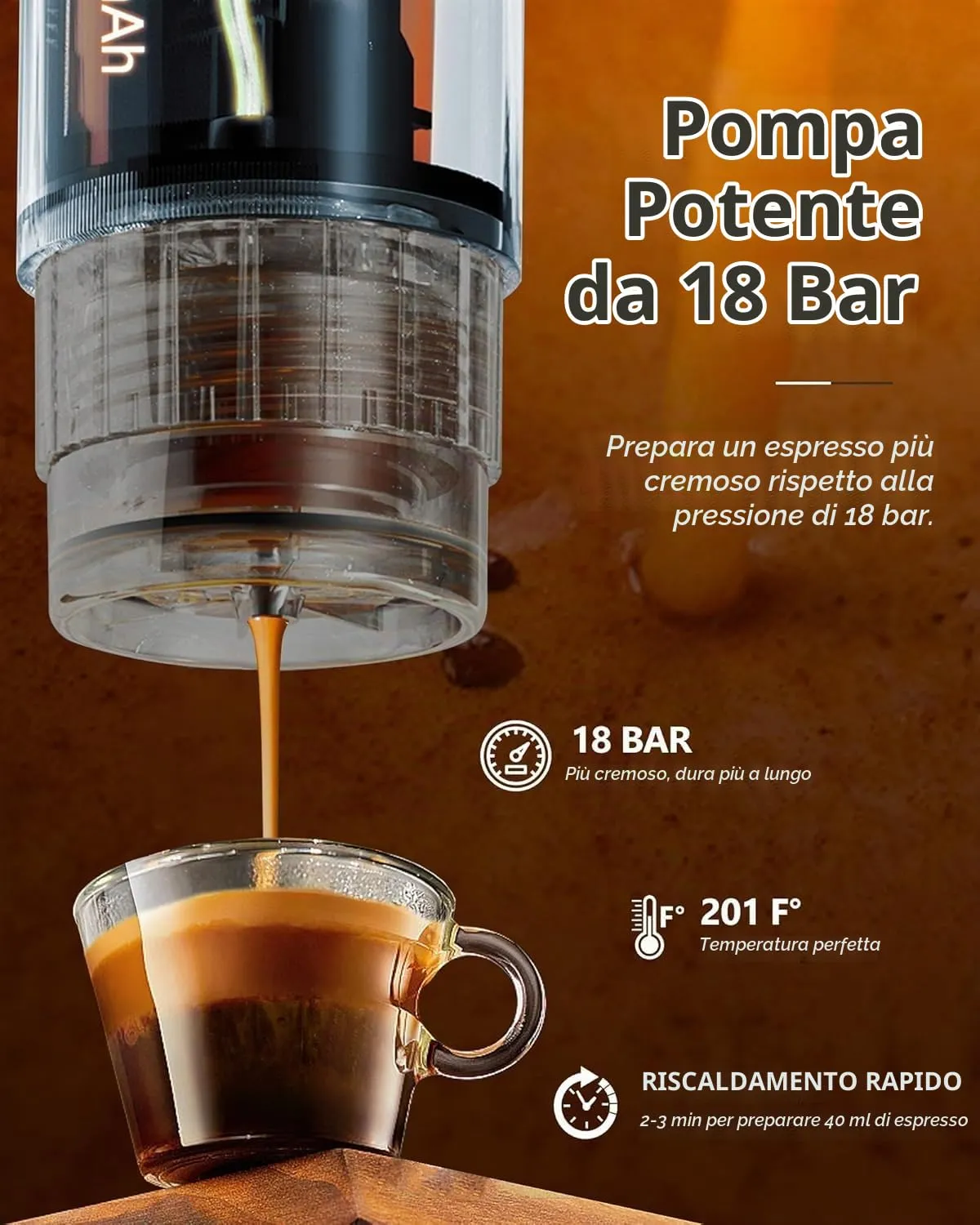 Conqueco macchina caffè espresso portatile 80 ml alluminio 15 bar