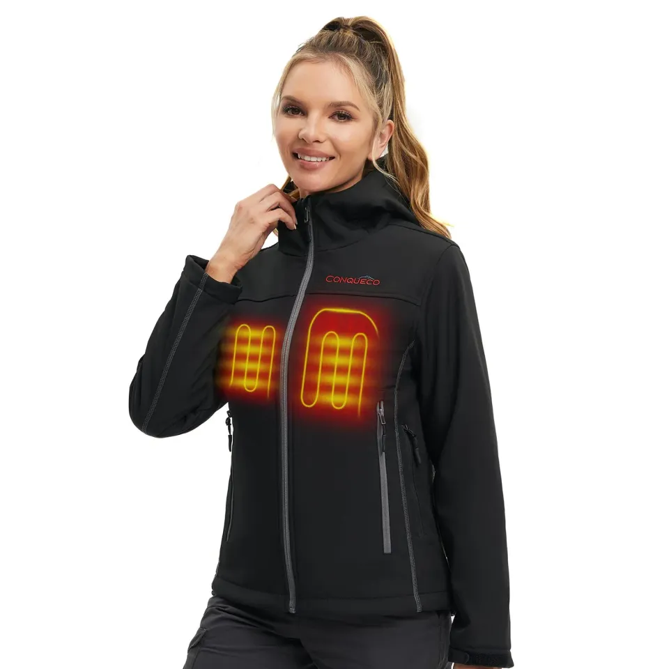 Conqueco giacca riscaldata donna softshell impermeabile carbonio