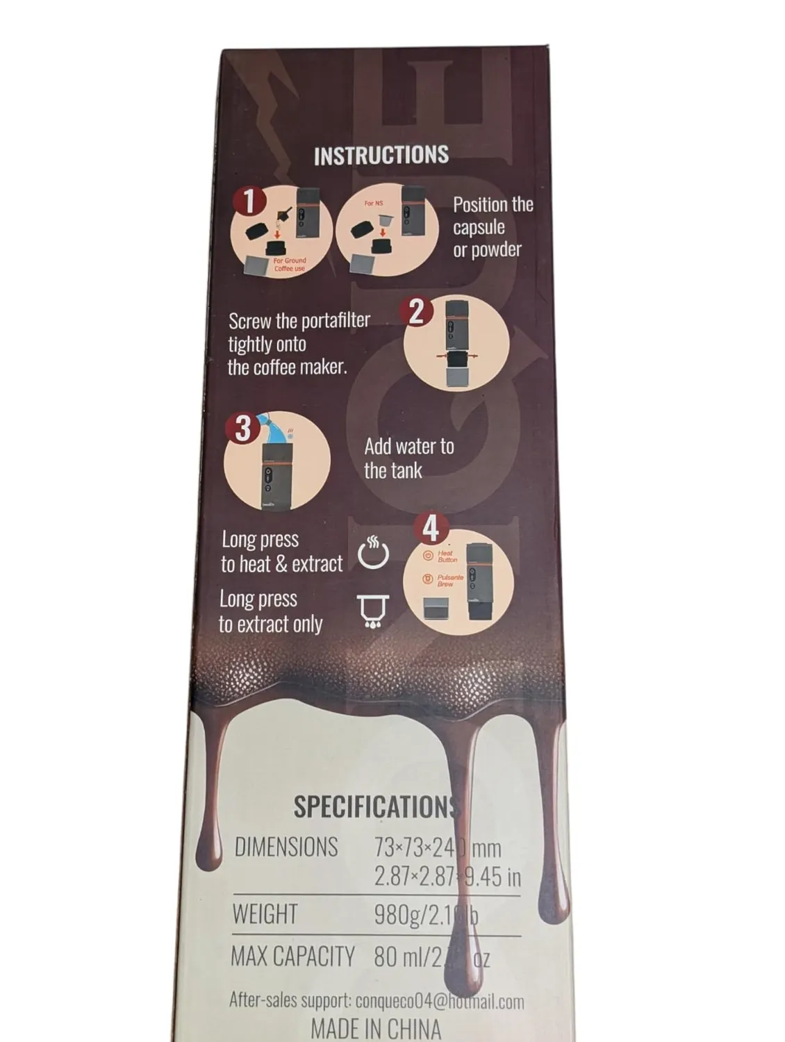 Conqueco macchina caffè espresso portatile 80 ml alluminio 15 bar