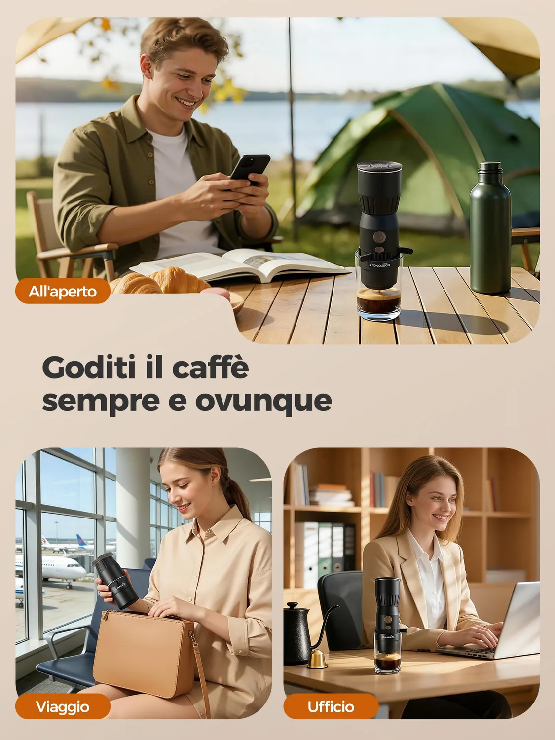 Conqueco 2in1 macchina caffè portatile 160 ml