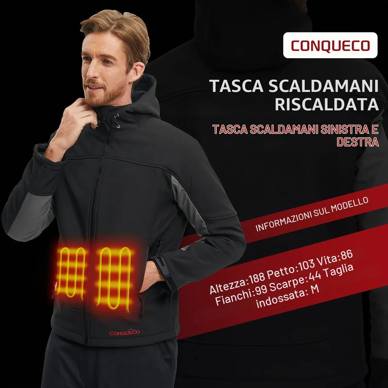 Conqueco giacca riscaldata uomo impermeabile 10000mAh